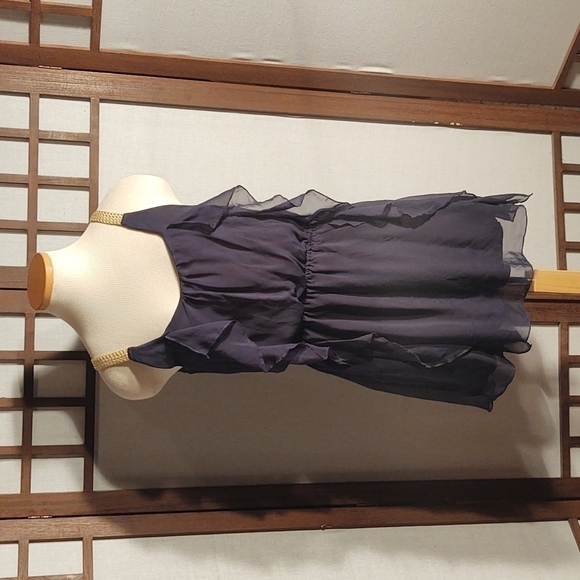 Vintage Havana Blue Ruffled A-line Dress Sz M - Picture 1 of 9
